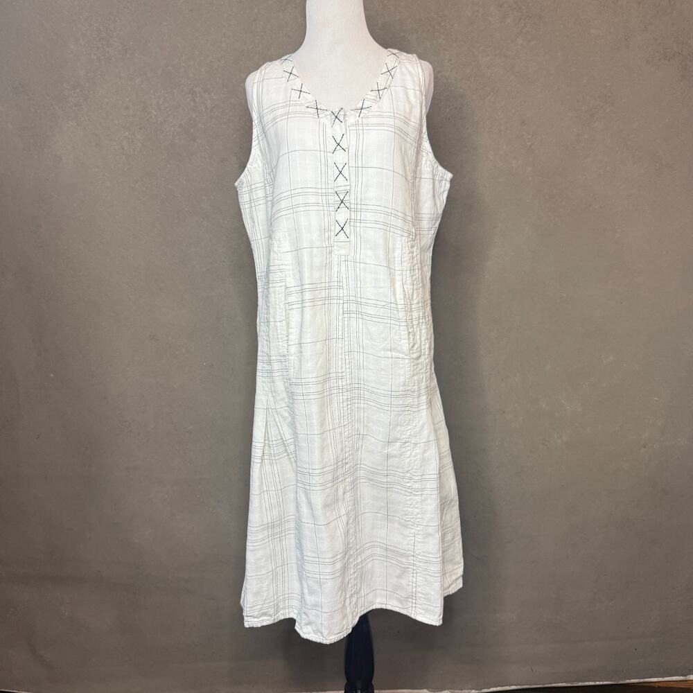 Tulip Clothing White Plaid Cotton Midi Dress Size L Sleeveless Pockets